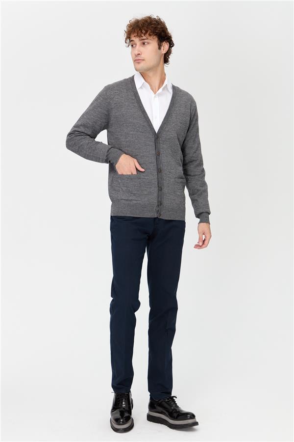 Мужской базовый трикотаж с V-образным вырезом Кардиган Светло-серый