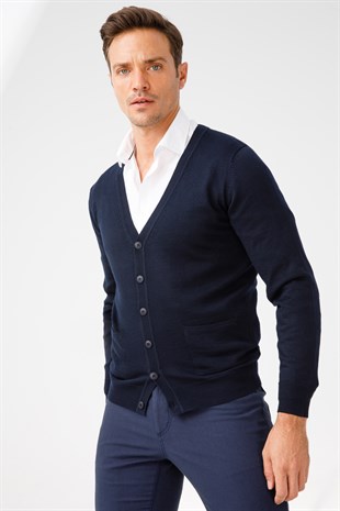 Мужской базовый трикотаж с V-образным вырезом Кардиган темный Nave
