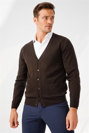 Мужской базовый трикотаж с V-образным вырезом Кардиган коричневый