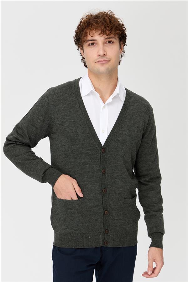 Мужской базовый трикотаж с V-образным вырезом Кардиган темно-серый