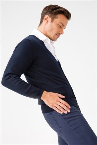 Мужской базовый трикотаж с V-образным вырезом Кардиган темный Nave