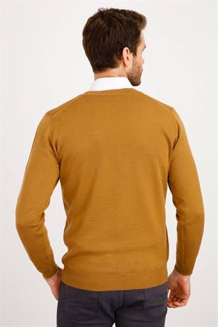 Мужской базовый трикотаж с V-образным вырезом Кардиган верблюд