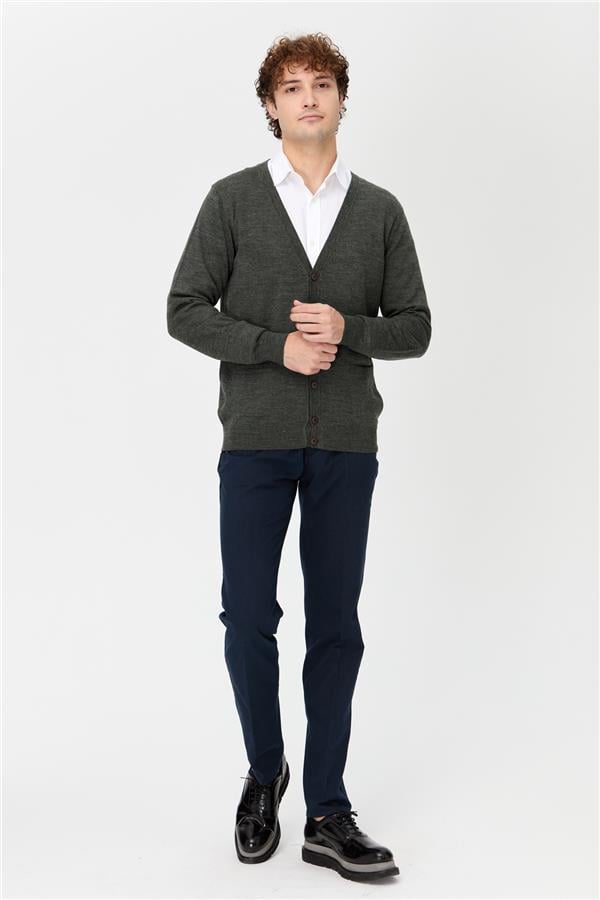 Мужской базовый трикотаж с V-образным вырезом Кардиган темно-серый