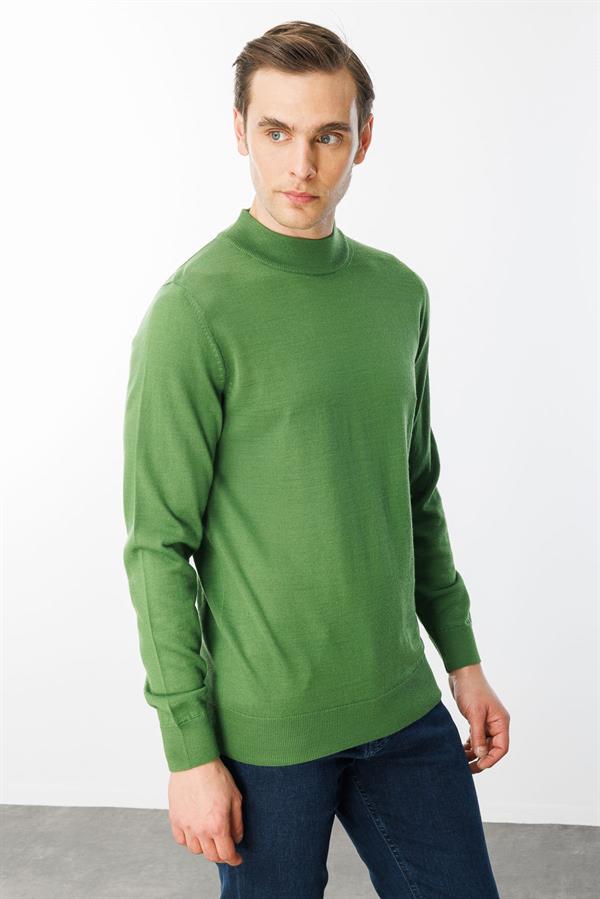 Erkek Basic Yarım Balıkçı İnce Triko Kazak K.Yosun