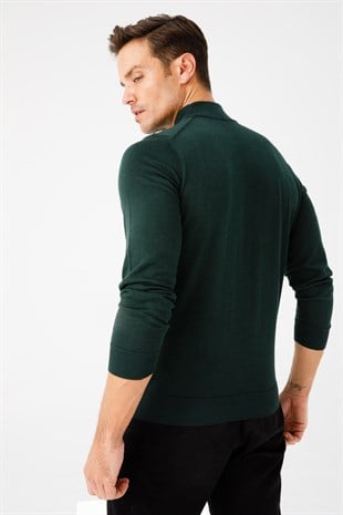 Мужской Базовый Свитер с Имитацией Водолазки Темно-Зеленого цвета