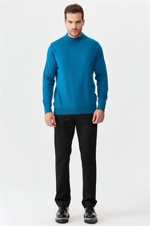 Мужской базовый свитер с имитацией водолазки Цвет Нефти