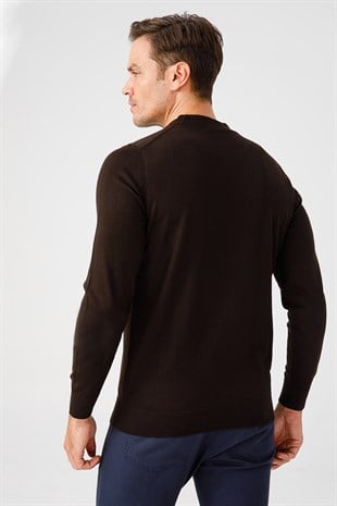 Мужской Базовый свитер с имитацией водолазки Коричневого цвета