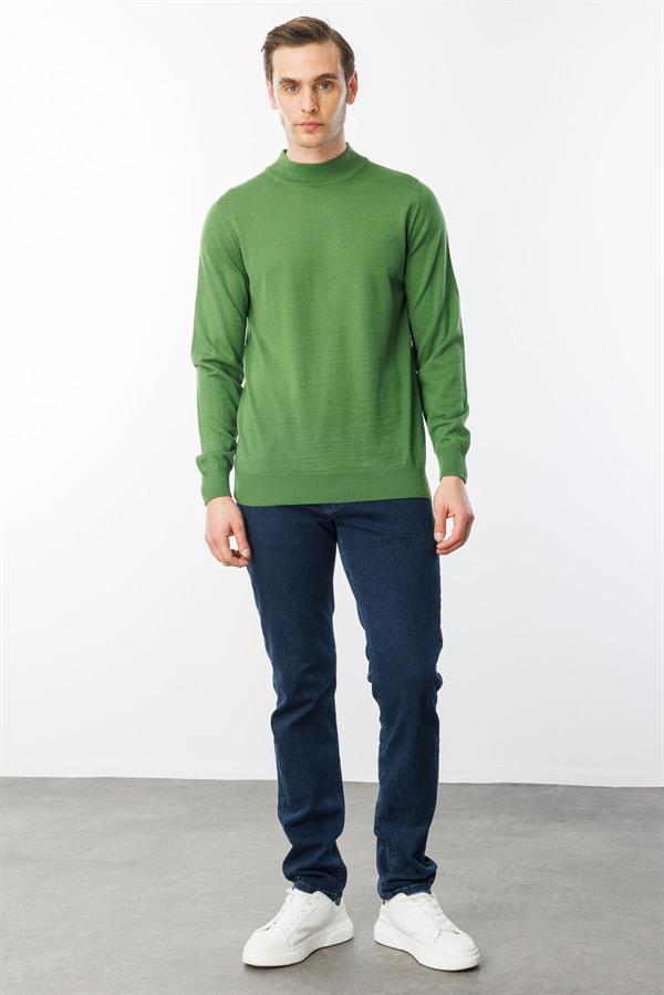 Erkek Basic Yarım Balıkçı İnce Triko Kazak K.Yosun