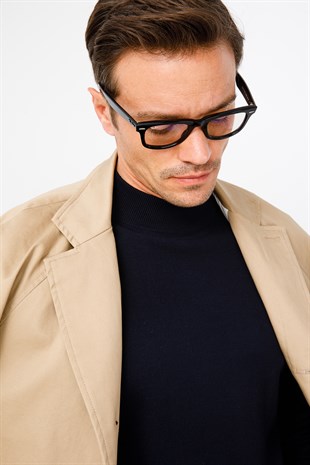 Мужской Базовый свитер с Имитацией Водолазки Темно-Синего цвета