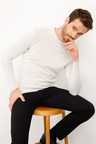 Мужской Базовый свитер с имитацией Водолазки цвета Кости