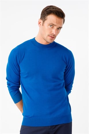 Мужской базовый свитер с имитацией водолазки Синий