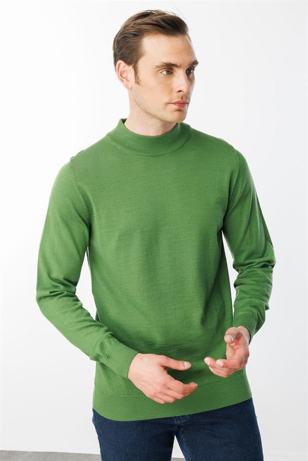 Erkek Basic Yarım Balıkçı İnce Triko Kazak K.Yosun