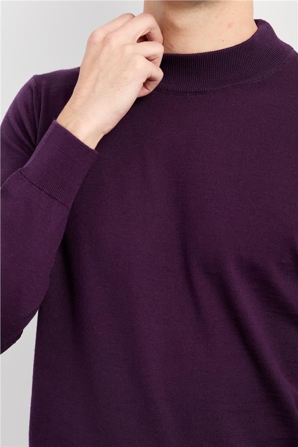 Мужской базовый свитер с имитацией водолазки темно фиолетовый