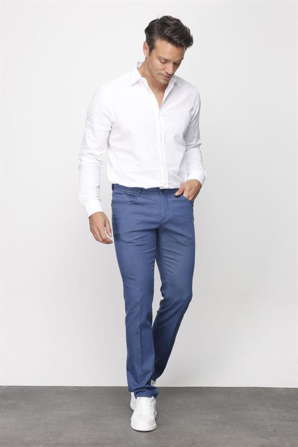 Мужские хлопчатобумажные брюки на резинке с 5 карманами голубые