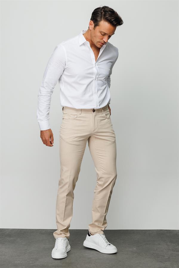 Мужские хлопчатобумажные брюки на резинке с 5 карманами бежевые