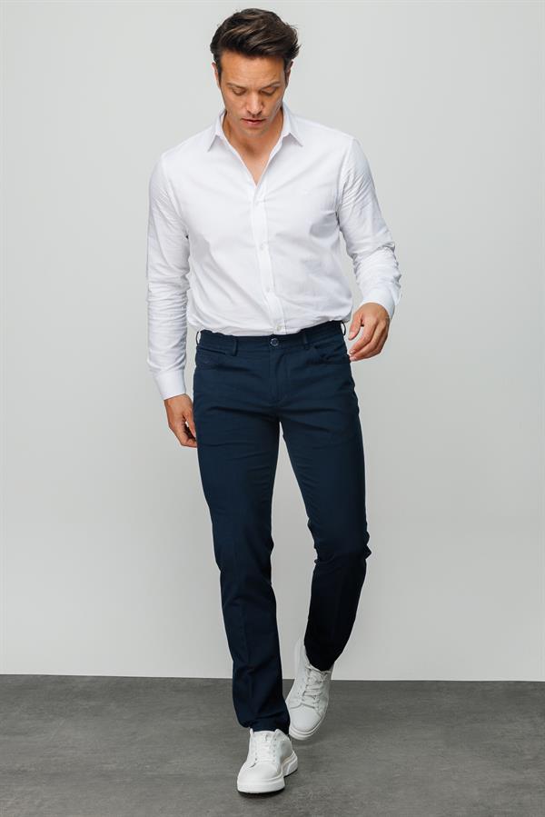 Мужские хлопчатобумажные брюки на резинке с 5 карманами темно синие