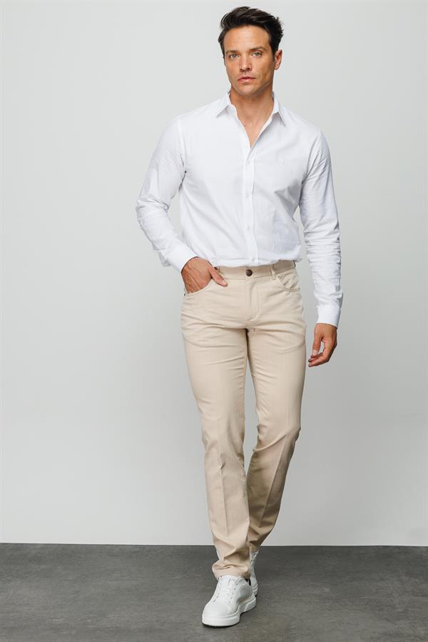 Мужские хлопчатобумажные брюки на резинке с 5 карманами бежевые