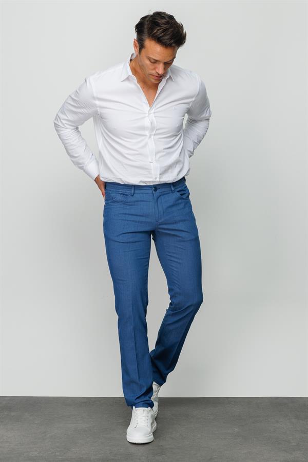 Мужские хлопчатобумажные брюки на резинке с 5 карманами голубые