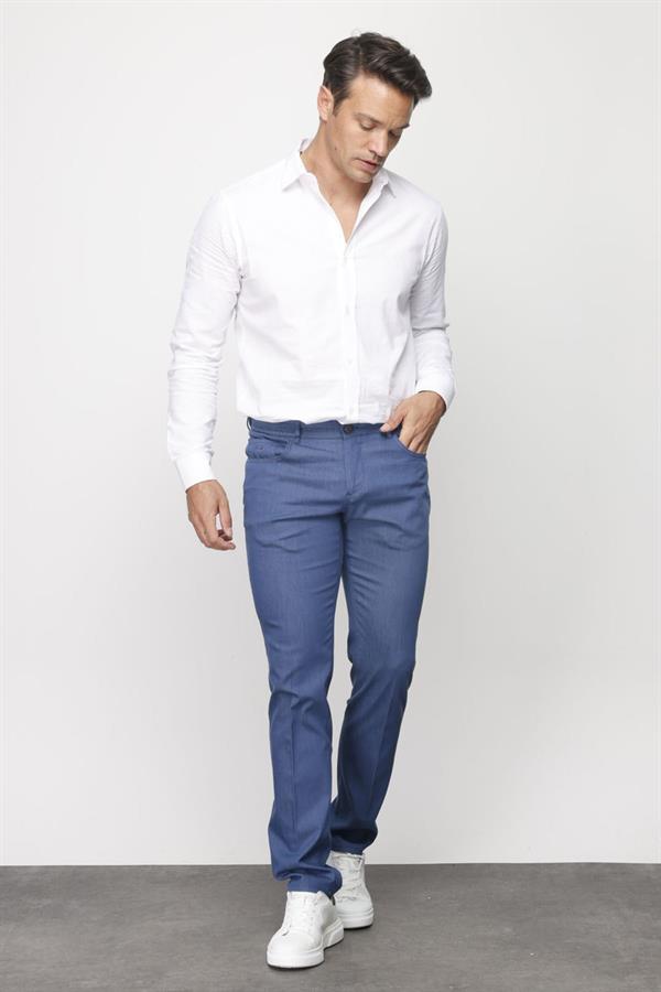 Мужские хлопчатобумажные брюки на резинке с 5 карманами голубые