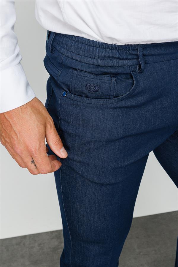 Мужские хлопчатобумажные брюки на резинке с 5 карманами темно синие