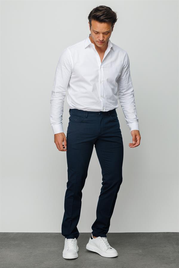 Мужские хлопчатобумажные брюки на резинке с 5 карманами темно синие