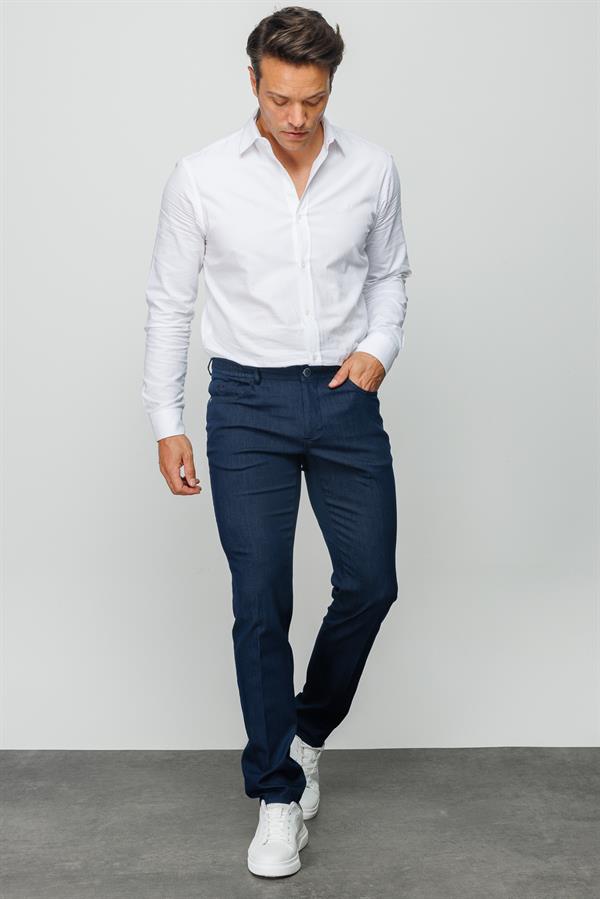 Мужские хлопчатобумажные брюки на резинке с 5 карманами темно синие