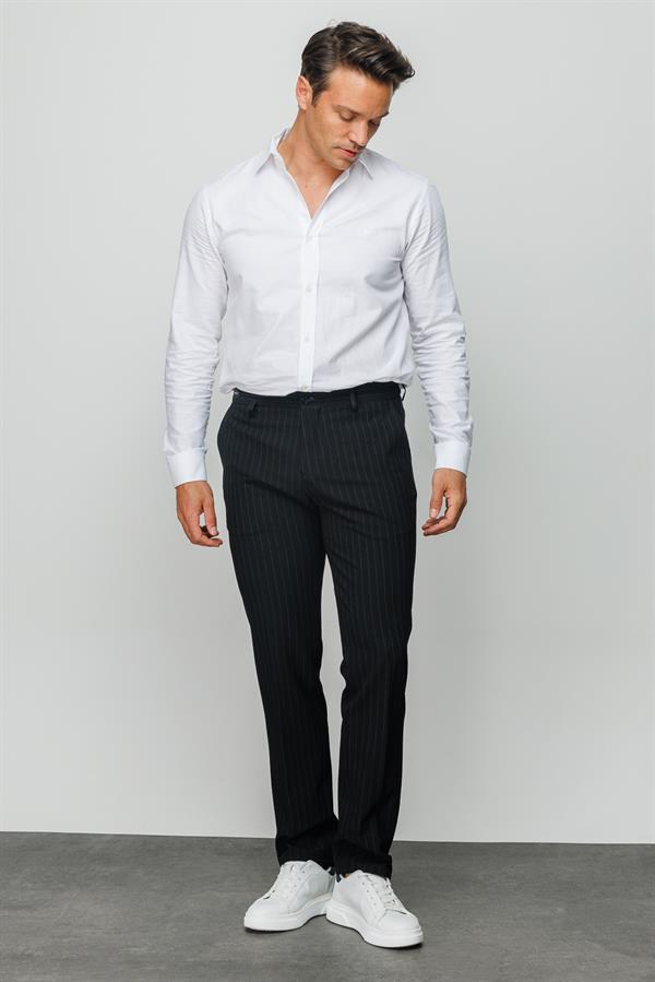 Мужские хлопчатобумажные брюки на резинке в белую полоску черные