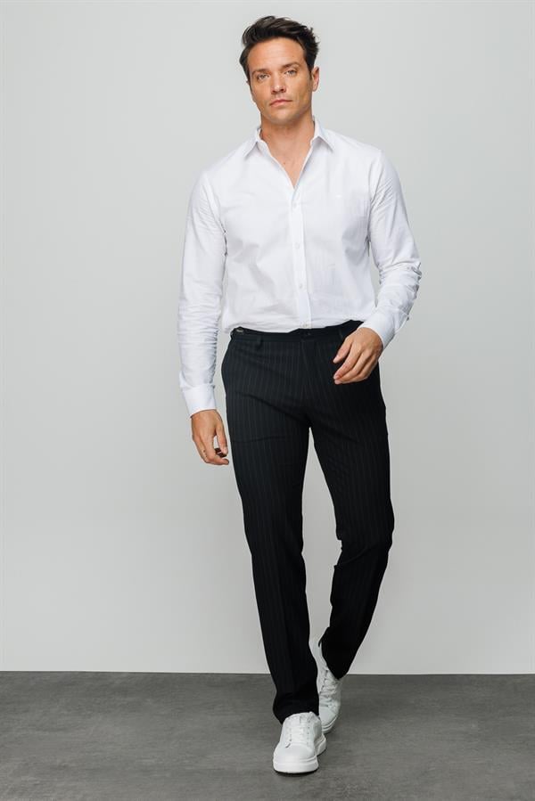 Мужские хлопчатобумажные брюки на резинке в белую полоску черные