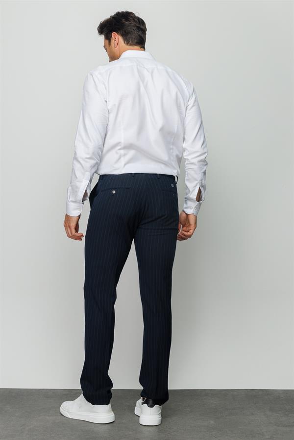 Мужские хлопчатобумажные брюки на резинке в белую полоску темно синие