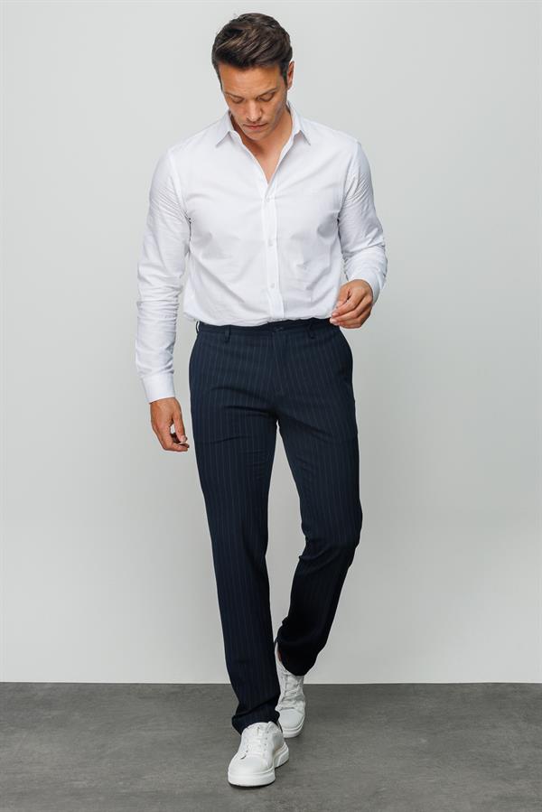 Мужские хлопчатобумажные брюки на резинке в белую полоску темно синие