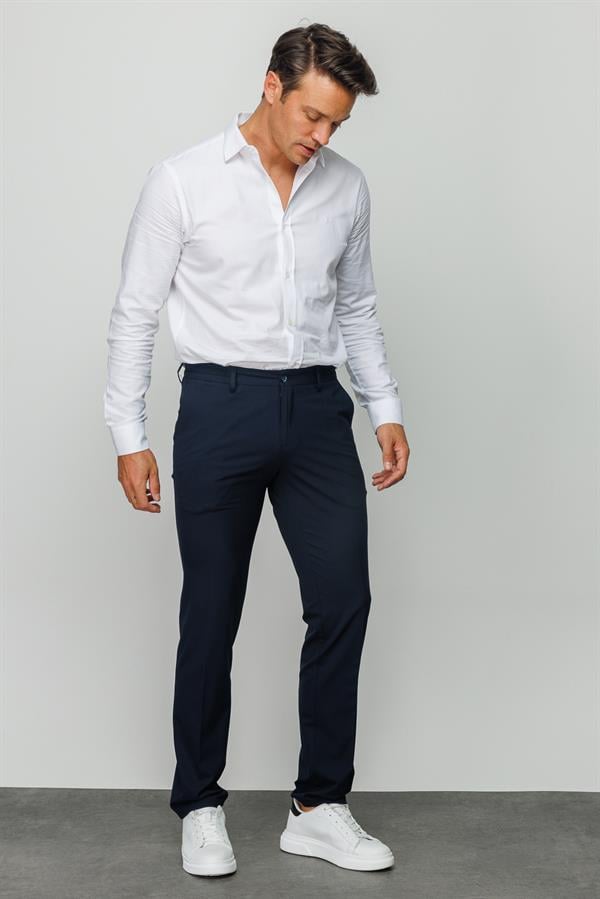 Мужские хлопчатобумажные брюки на резинке с карманом сбоку темно синие