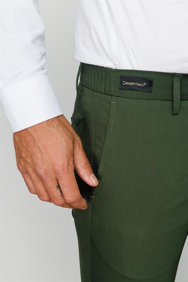 Мужские хлопчатобумажные брюки на резинке с карманом сбоку зеленые