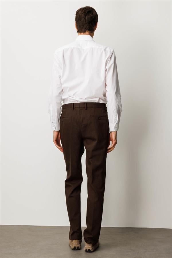 Erkek Beli Lastikli Yan Cepli Koton Pantolon Kahve