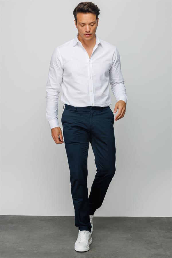 Мужские хлопчатобумажные брюки на резинке с карманом сбоку темно синие