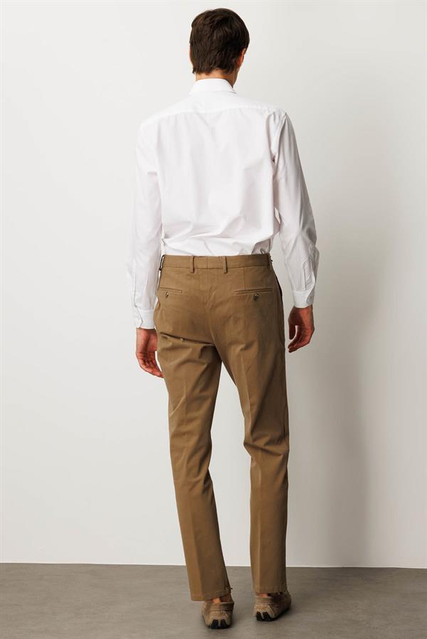 Erkek Beli Lastikli Yan Cepli Koton Pantolon Taba