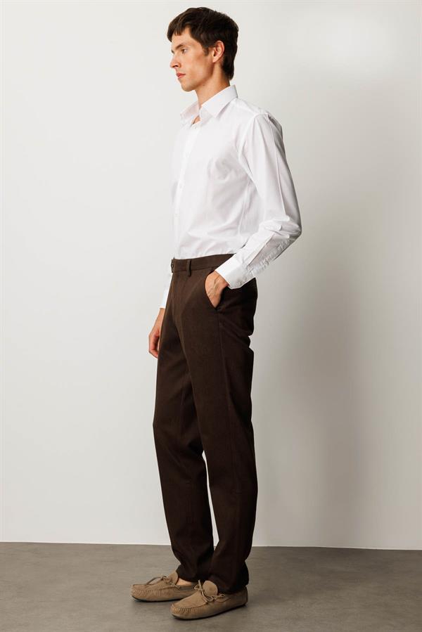 Erkek Beli Lastikli Yan Cepli Koton Pantolon Kahve