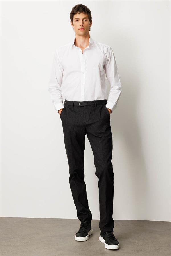 Erkek Beli Lastikli Yan Cepli Koton Pantolon Antra