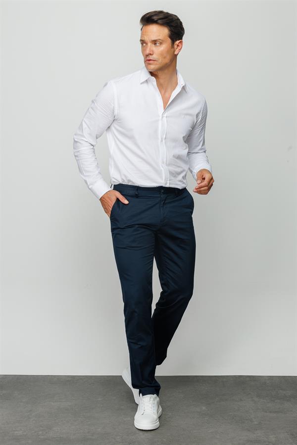 Мужские хлопчатобумажные брюки на резинке с карманом сбоку темно синие