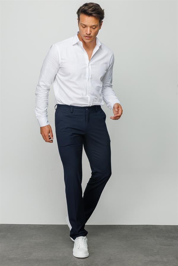 Мужские хлопчатобумажные брюки на резинке с карманом сбоку темно синие