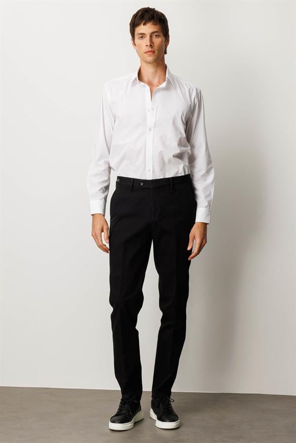 Erkek Beli Lastikli Yan Cepli Koton Pantolon Siyah