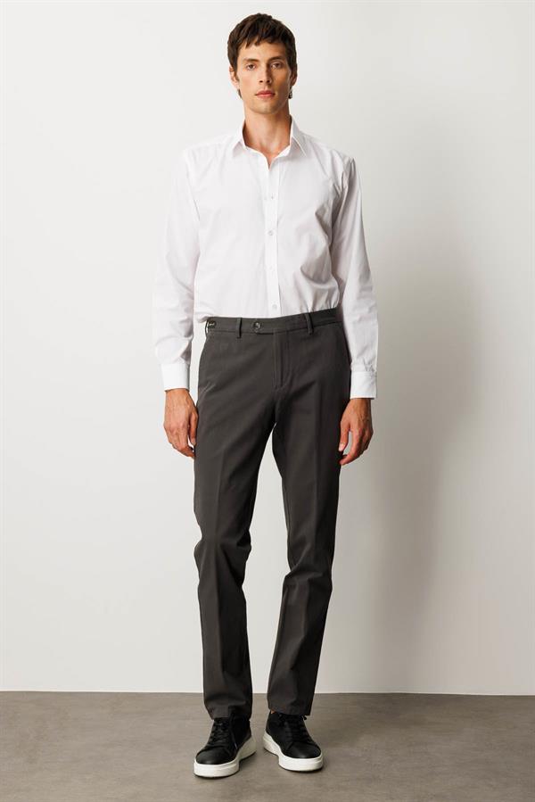 Erkek Beli Lastikli Yan Cepli Koton Pantolon Antra