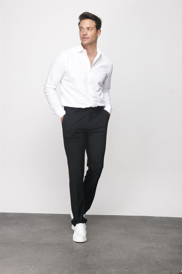 Мужские хлопчатобумажные брюки на резинке с карманом сбоку темно черные