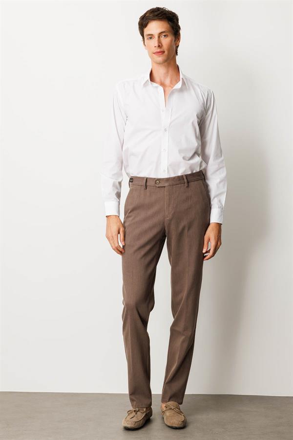 Erkek Beli Lastikli Yan Cepli Koton Pantolon Bej