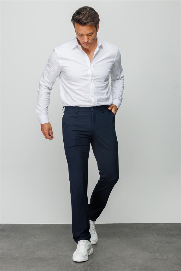 Мужские хлопчатобумажные брюки на резинке с карманом сбоку темно синие