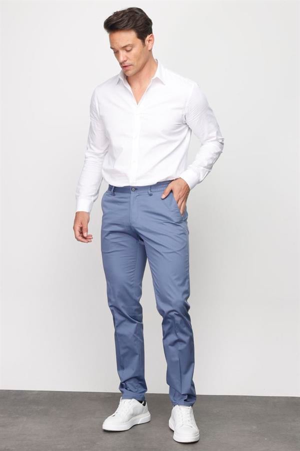 Мужские хлопчатобумажные брюки на резинке с карманом сбоку голубые