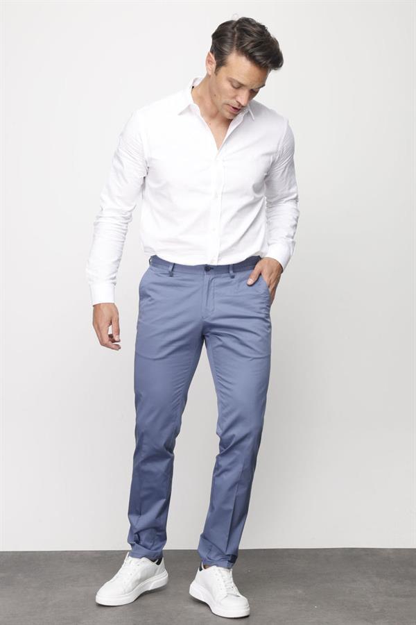 Мужские хлопчатобумажные брюки на резинке с карманом сбоку голубые