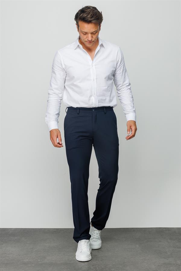 Мужские хлопчатобумажные брюки на резинке с карманом сбоку темно синие