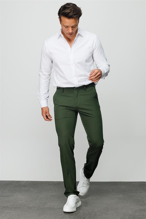 Мужские хлопчатобумажные брюки на резинке с карманом сбоку зеленые