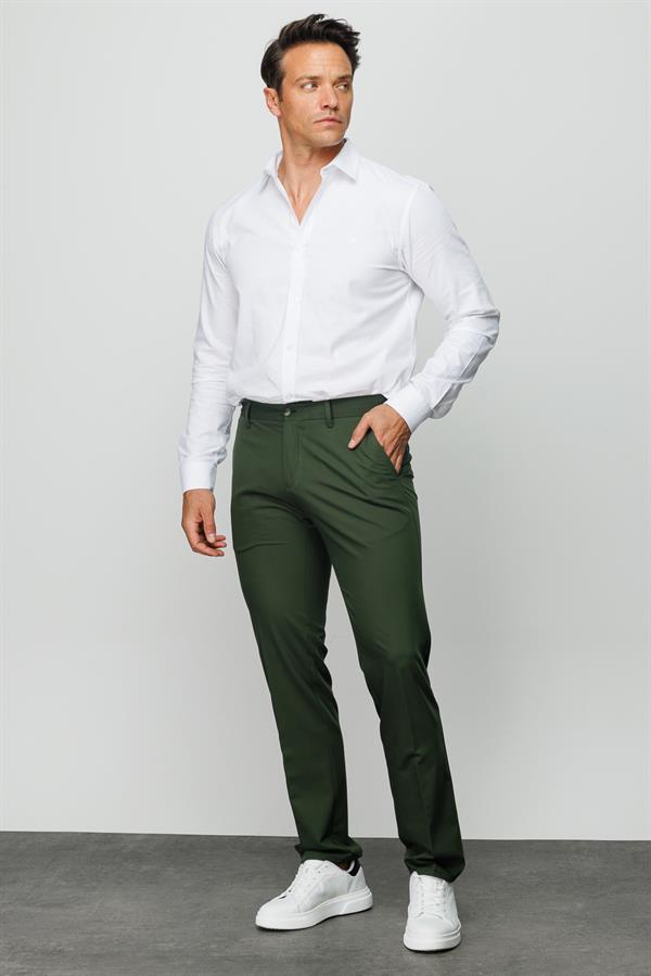 Мужские хлопчатобумажные брюки на резинке с карманом сбоку зеленые