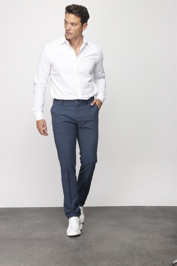 Мужские хлопчатобумажные брюки на резинке с карманом сбоку темно синие